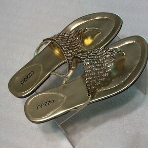 Pazzo Elegant Gold Women's Flat Thong Sandals with Rhinestones.